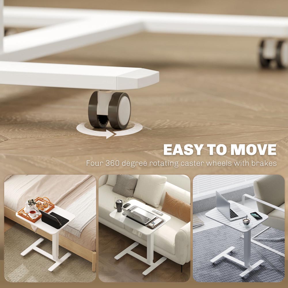 HOMCOM White Height Adjustable Standing Laptop Desk with Wheels Image 6