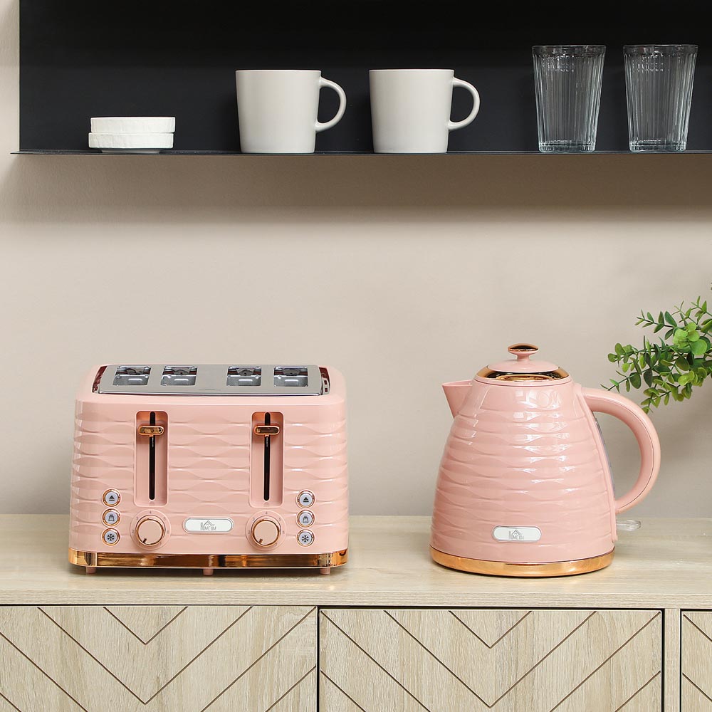 HOMCOM 800-162V70PK Light Pink 1.7L Kettle and 4 Slice Toaster Set Image 7