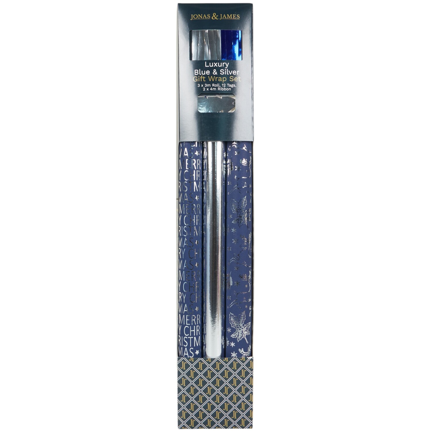 17 Piece Luxury Gift Wrap Set Blue and Silver Image 1