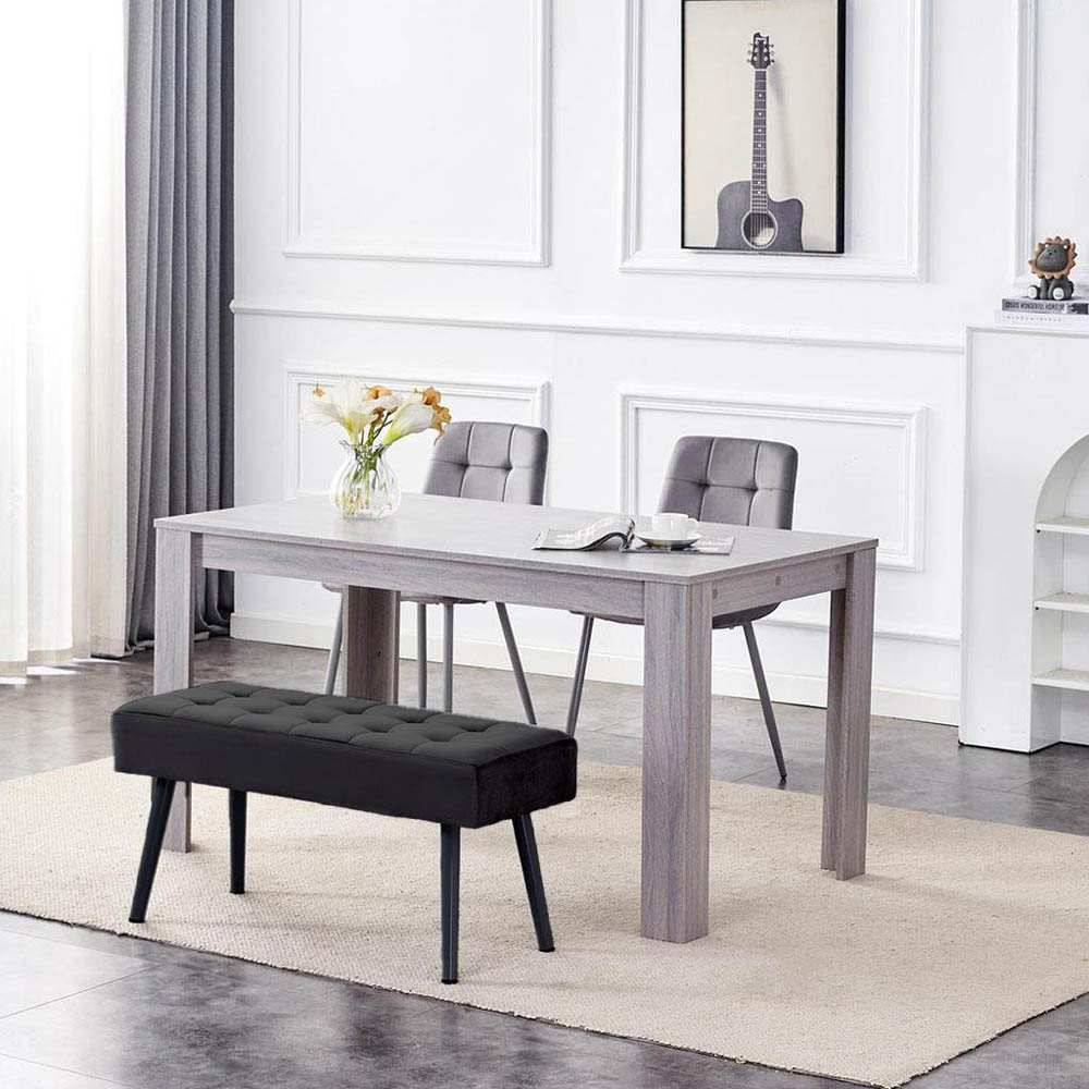 Portland 3 Seater Velvet Wooden Dining Table with Bench Grey Image 4