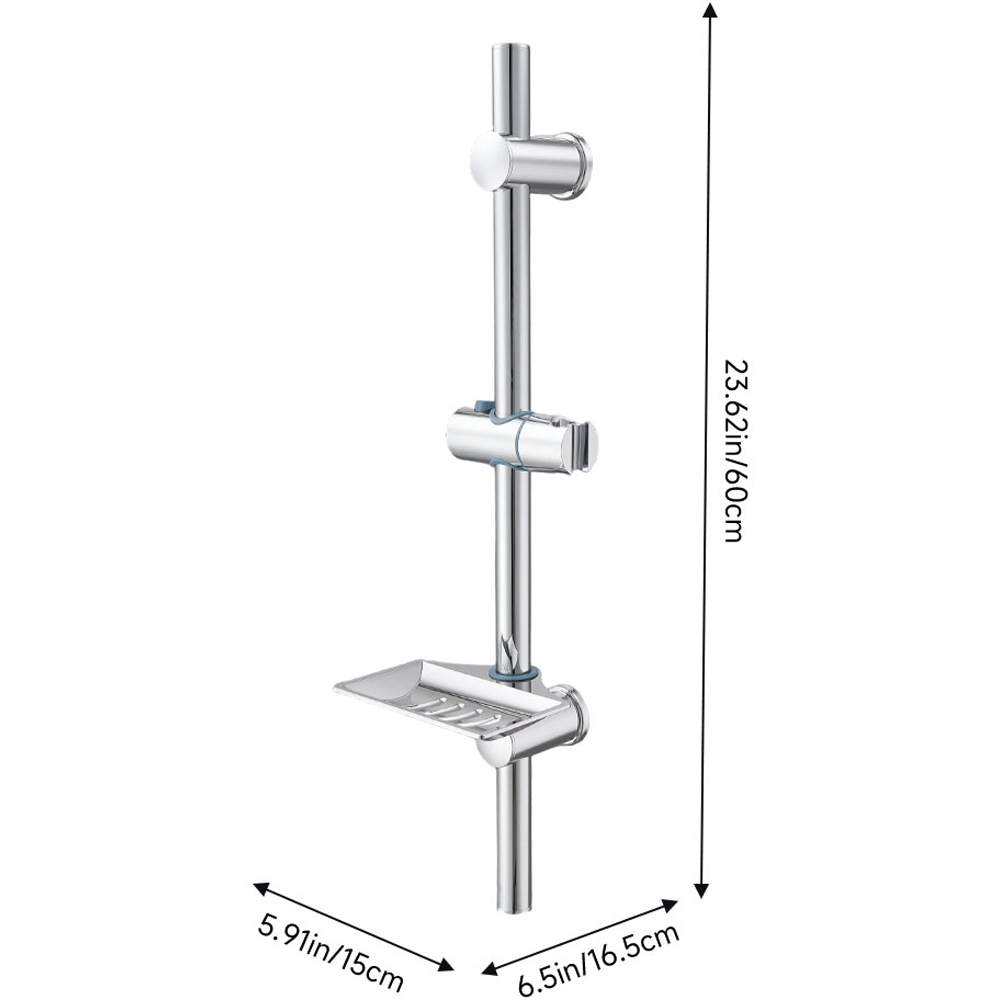 Living and Home Silver Shower Riser Rail Slider Bar with Soap Tray Image 7