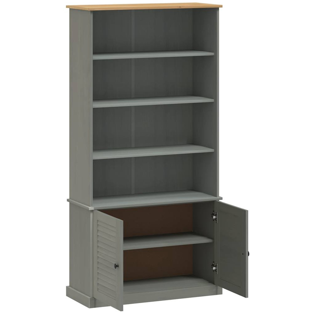 vidaXL Vigo 2 Door 4 Shelf Grey Solid Pine Wood Bookcase Image 5