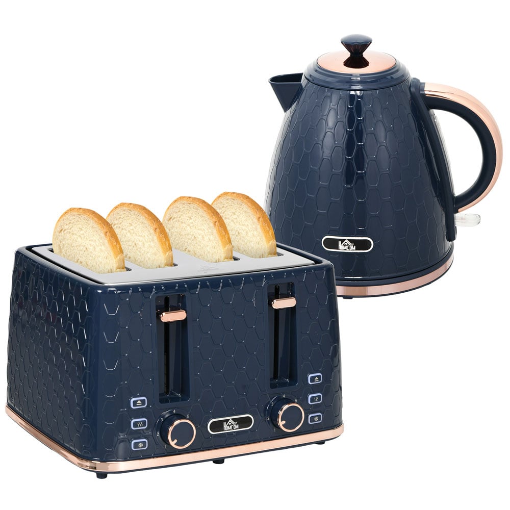 HOMCOM Blue 800-180V70BU 1.7L Kettle and 4 Slice Toaster Set Image 1