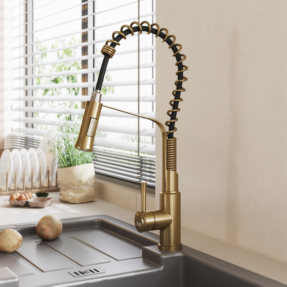 Living and Home Gold Pull Down Kitchen Tap Image 2