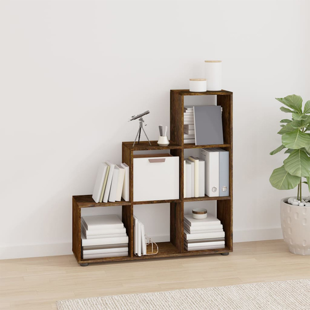 vidaXL 6 Shelf Smoked Oak Staircase Bookcase Image 7