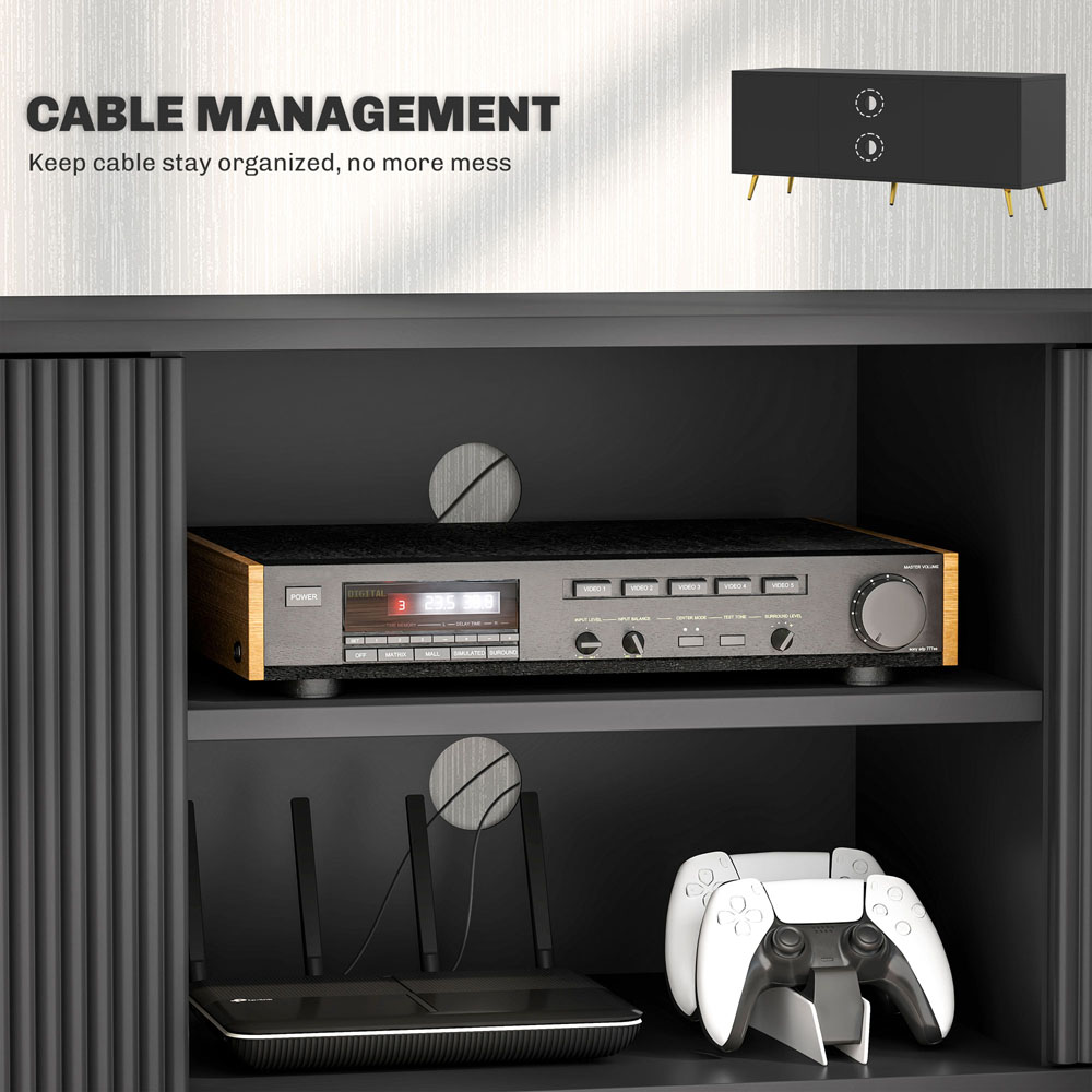 HOMCOM 2 Door 2 Shelf Black TV Stand Cabinet with Storage Image 8