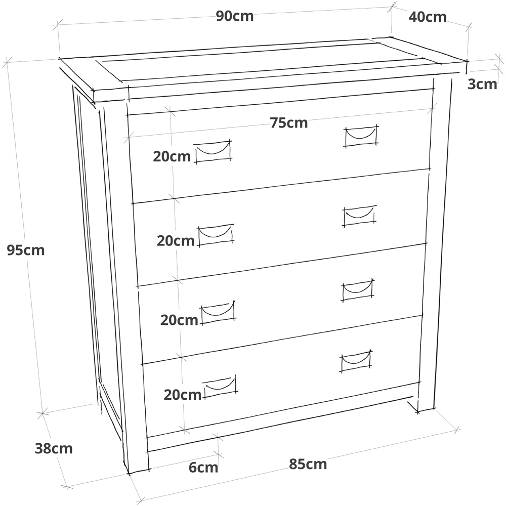 Padua 4 Drawer Light Brown Chest of Drawers with Brass Drop Handles Image 9