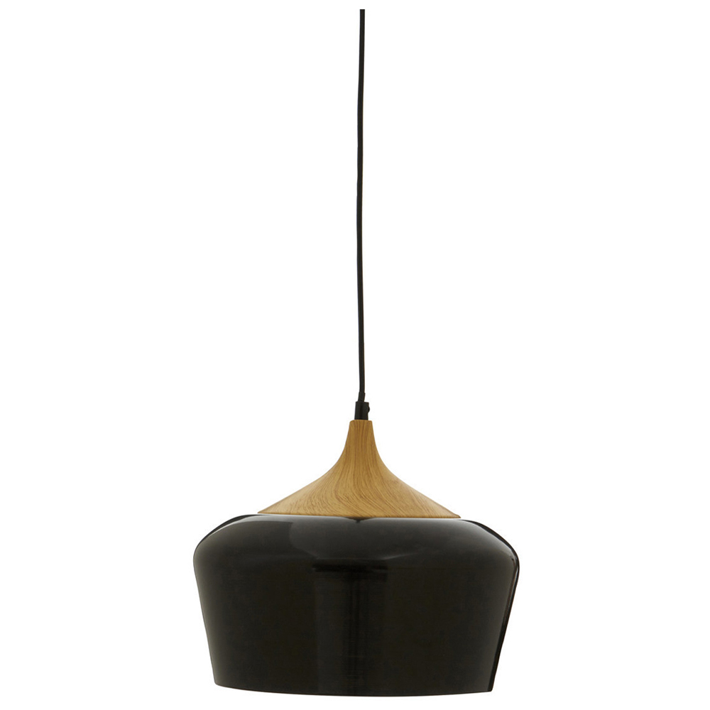 Premier Housewares Black Metal and Wood Pendant Light Image 1