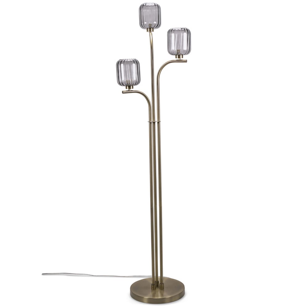 ValueLights Amelie 3 Way Ribbed Glass Gold Stem LED Floor Lamp Image 1