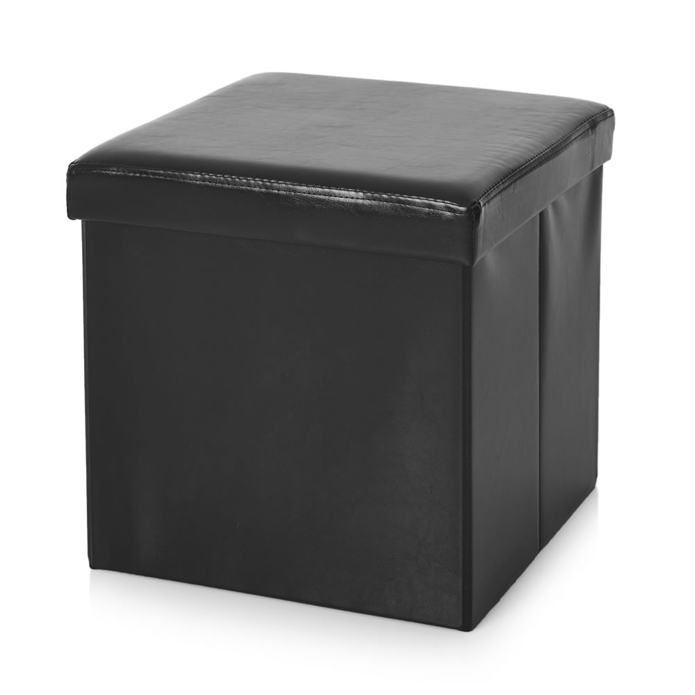 Wilko 40 x 40cm Black Faux Leather Storage Cube Image 2