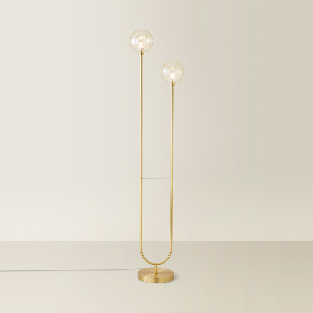 ValueLights Chessy 2 Way Ribbed Glass Gold Stem LED Floor Lamp Image 5