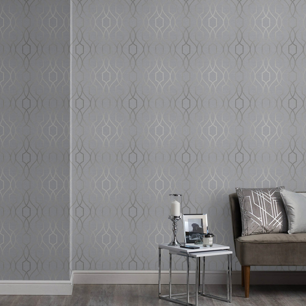 Sublime Apex Trellis Stone Silver Wallpaper Image 3