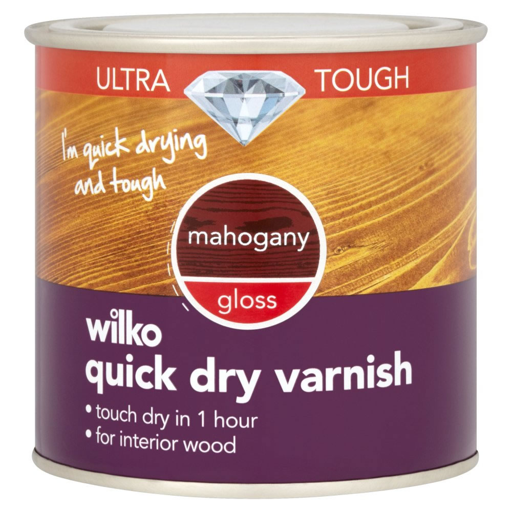 Wilko Ultra Tough Quick Dry Gloss Varnish Mahogany 250ml Image