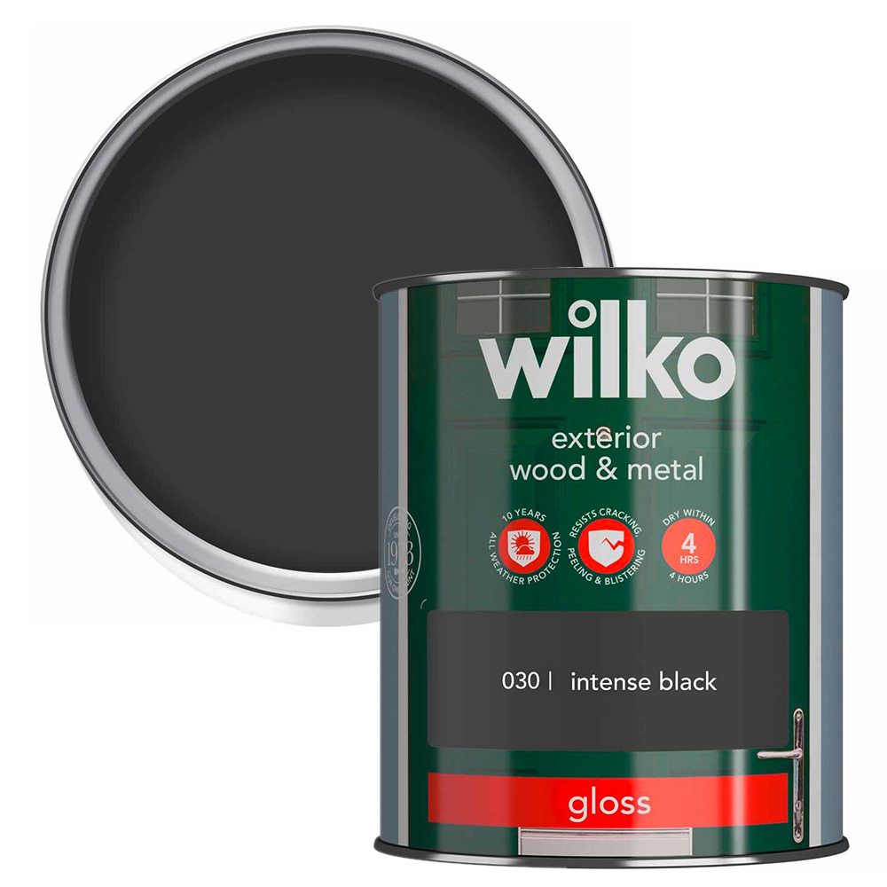 Wilko Pure Brilliant Black Gloss Exterior Paint 750ml Image 1