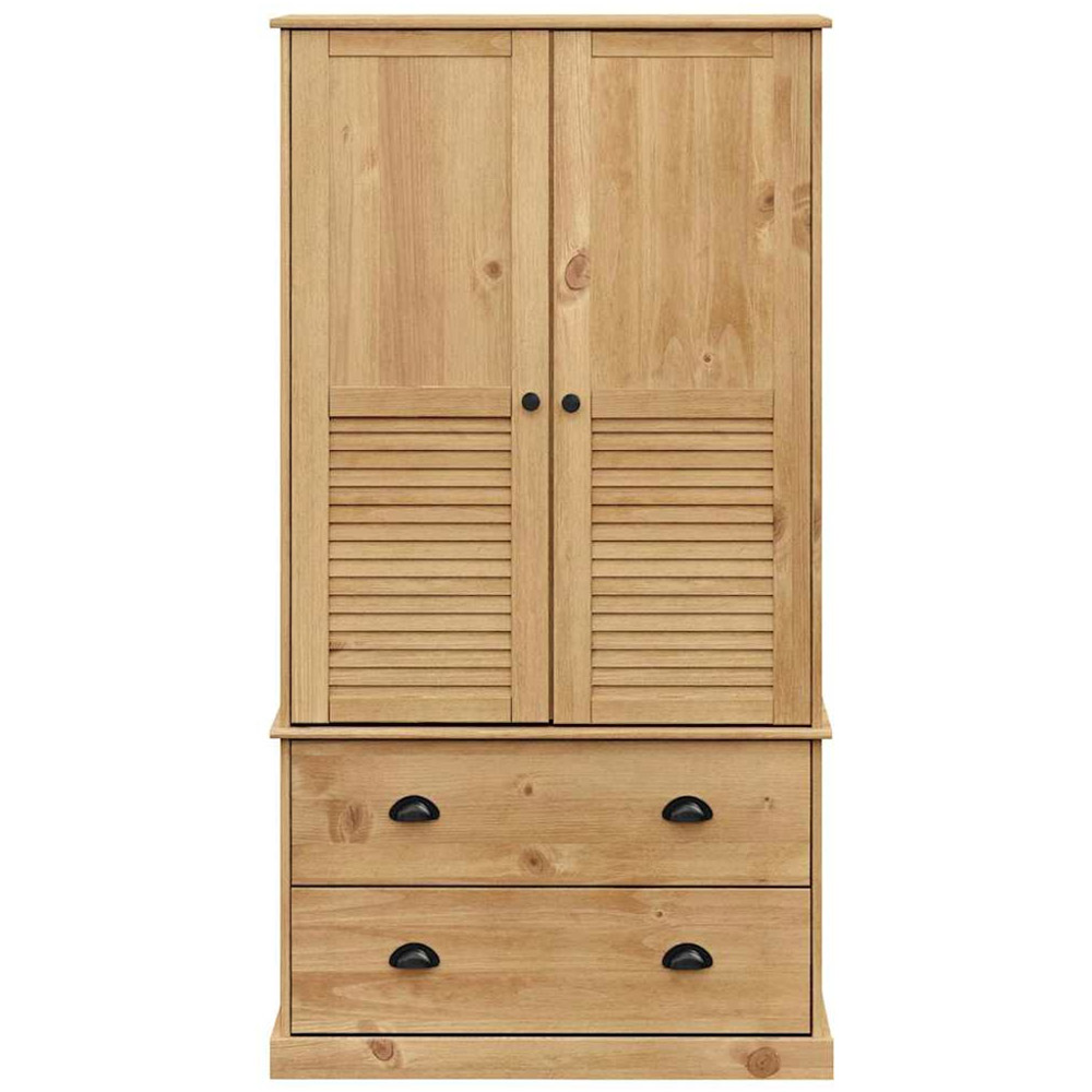 vidaXL Vigo 2 Door 2 Drawer Brown Solid Wood Pine Wardrobe Image 4