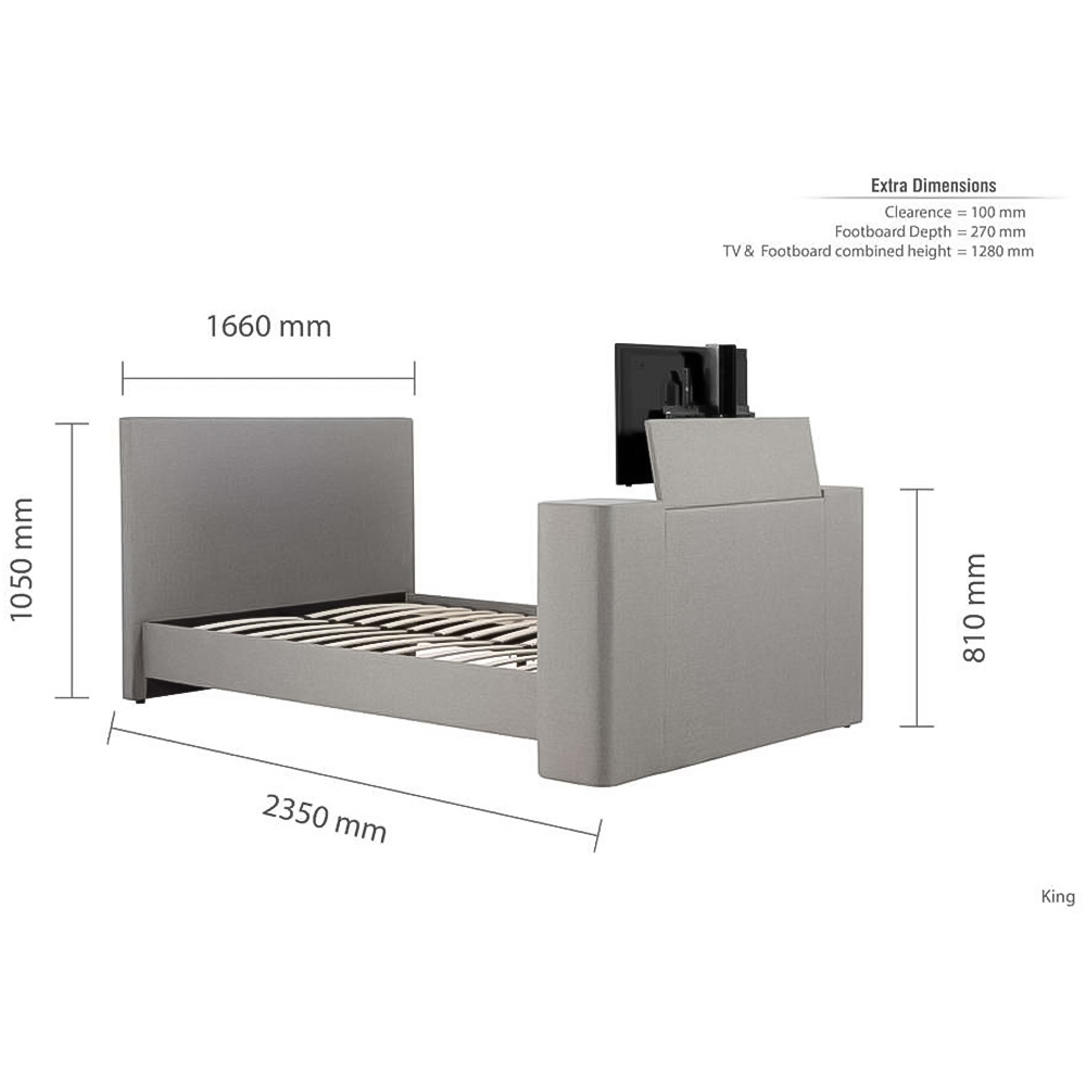 Plaza King Size Grey Bed with TV Bracket Image 8
