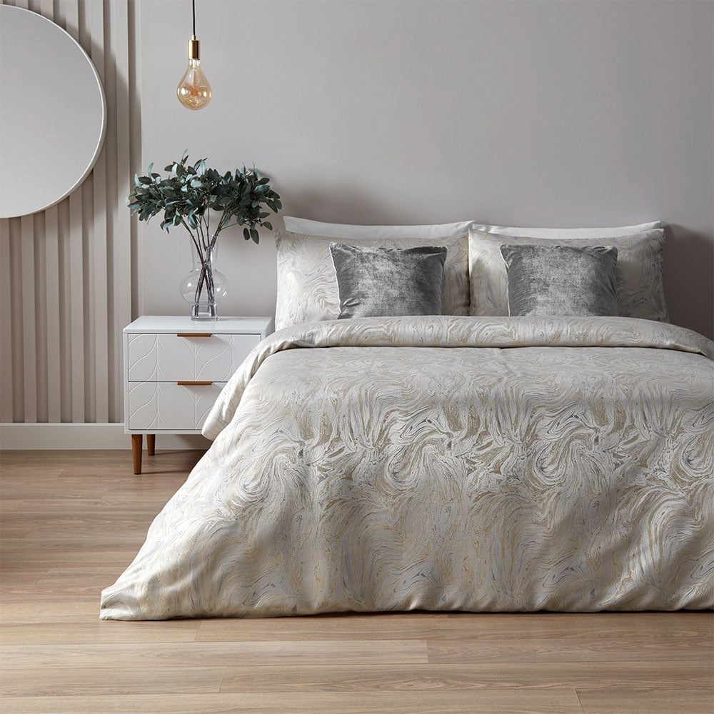 Paoletti Double Oyster Marble Jacquard Duvet Set Image 4
