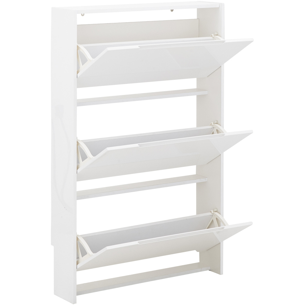 GFW Narrow White High Gloss 3 Tier Shoe Cabinet Image 3