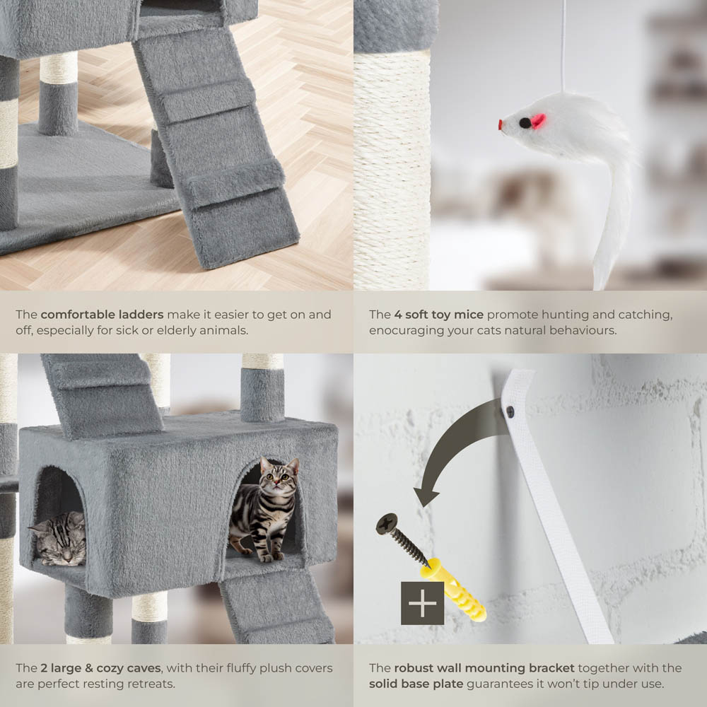 tectake Barney Grey Cat Tree with Scratching Posts 170cm Image 4