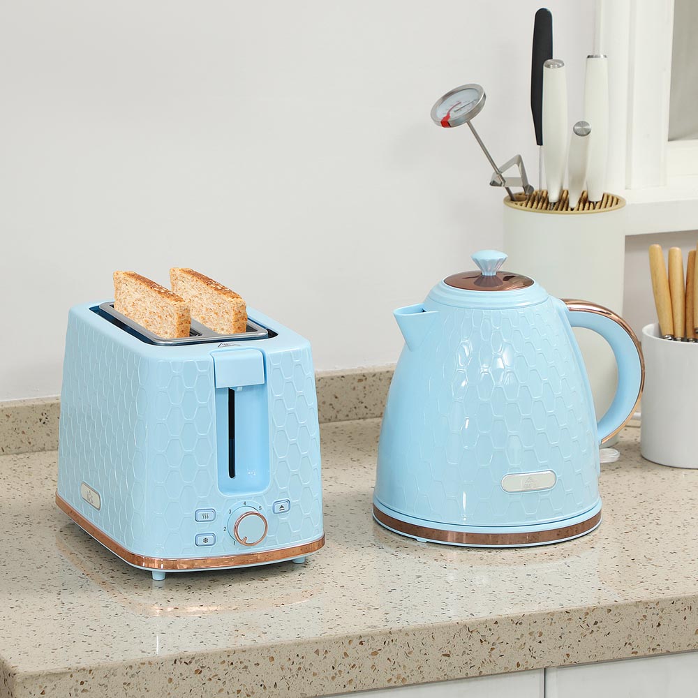 HOMCOM 800-181V70LB Light Blue 1.7L Kettle and 2 Slice Toaster Set Image 2