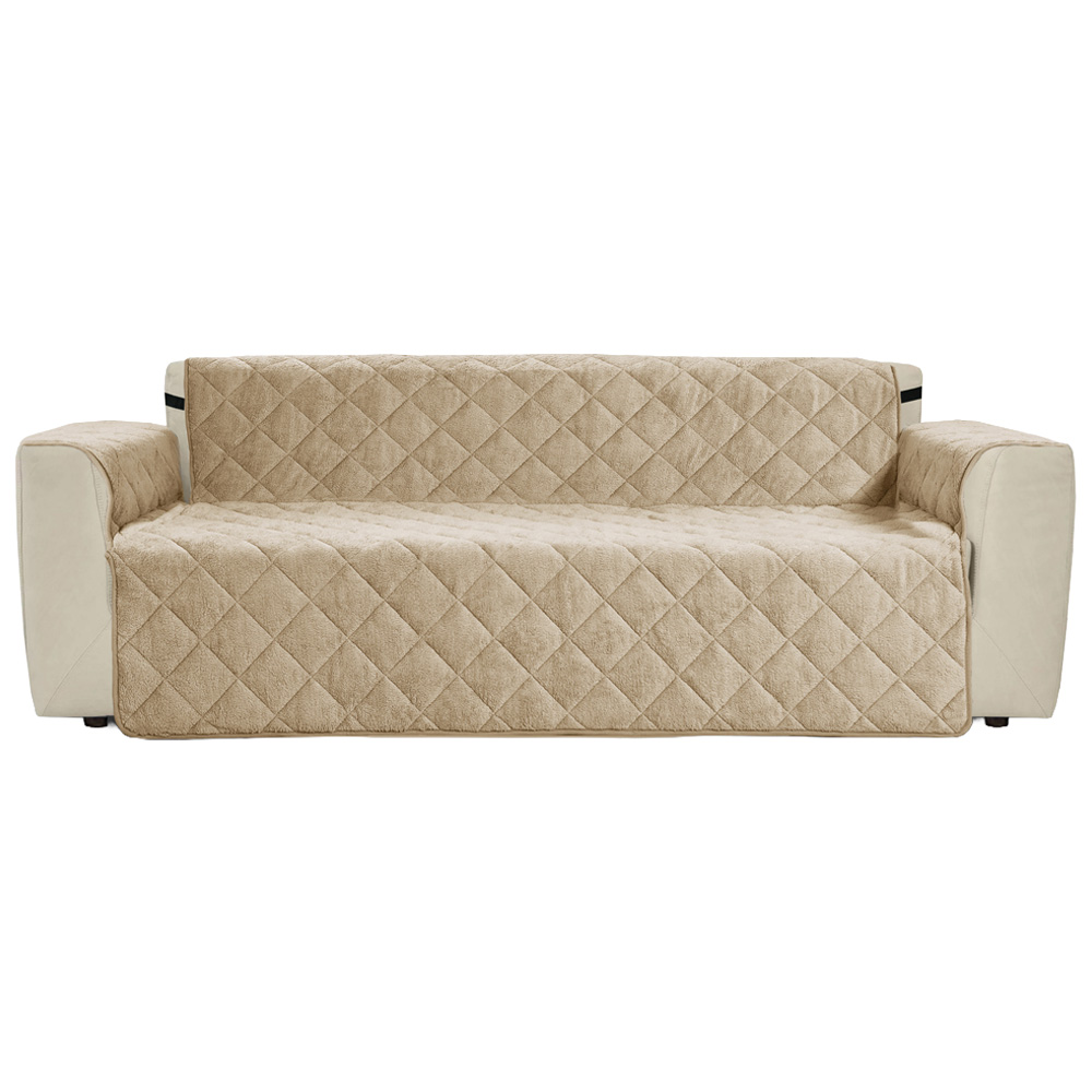 Homerepublic 3 Seater Beige Teddy Fabric Water-Repellent Sofa Protector with Elasticated Straps Image 1