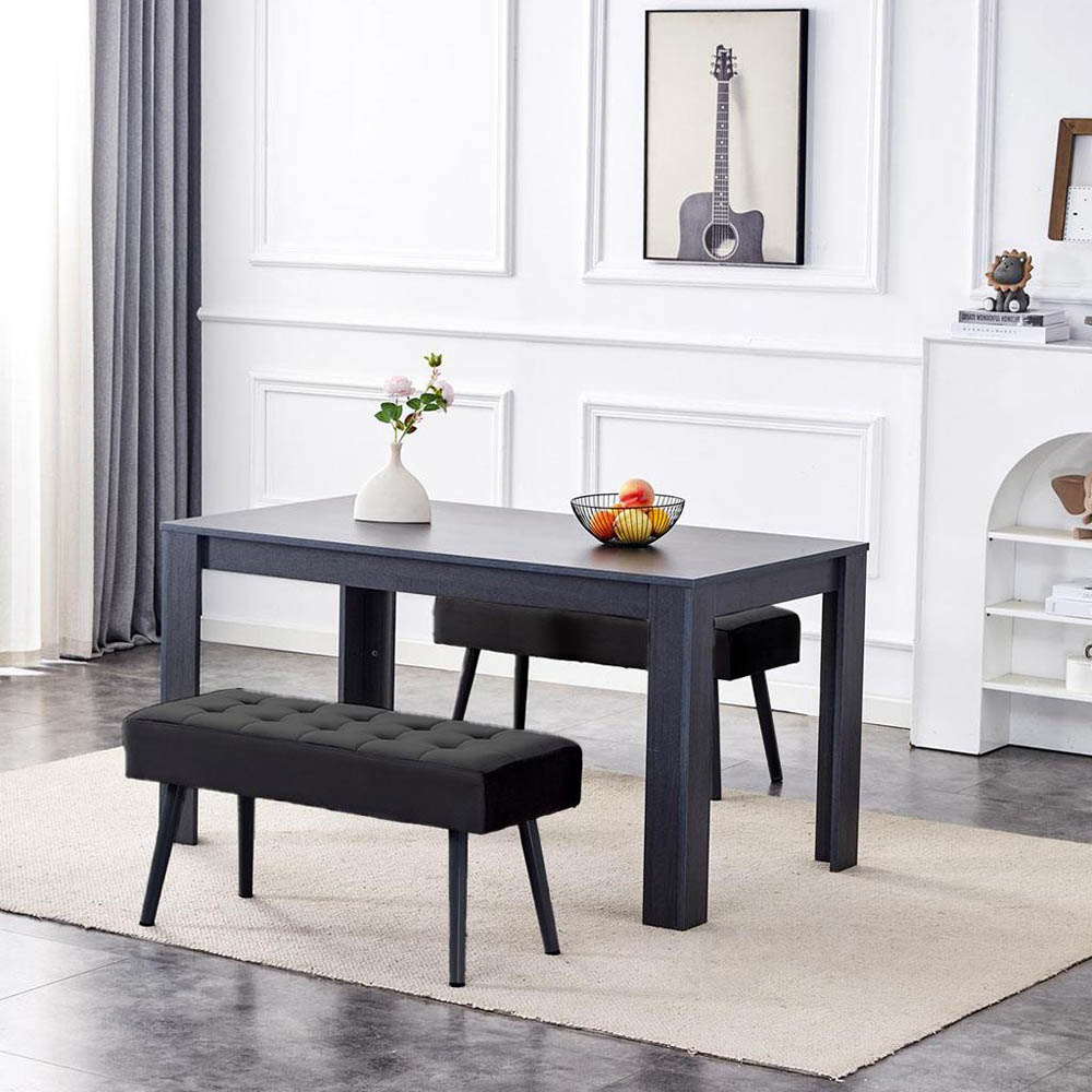 Portland 4 Seater Wooden Dining Bench Set Dark Grey and Black Image 4