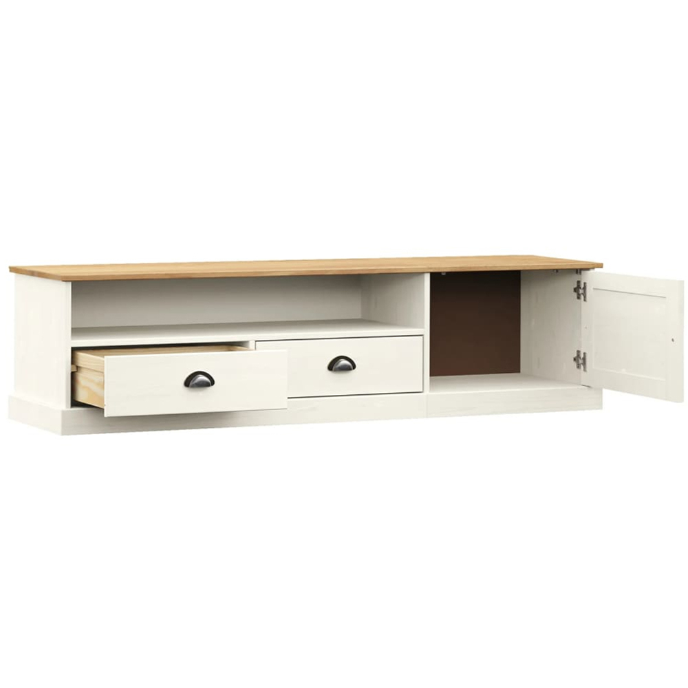 vidaXL Single Door 2 Drawer Single Shelf White Solid Pine Wood TV Cabinet Image 4