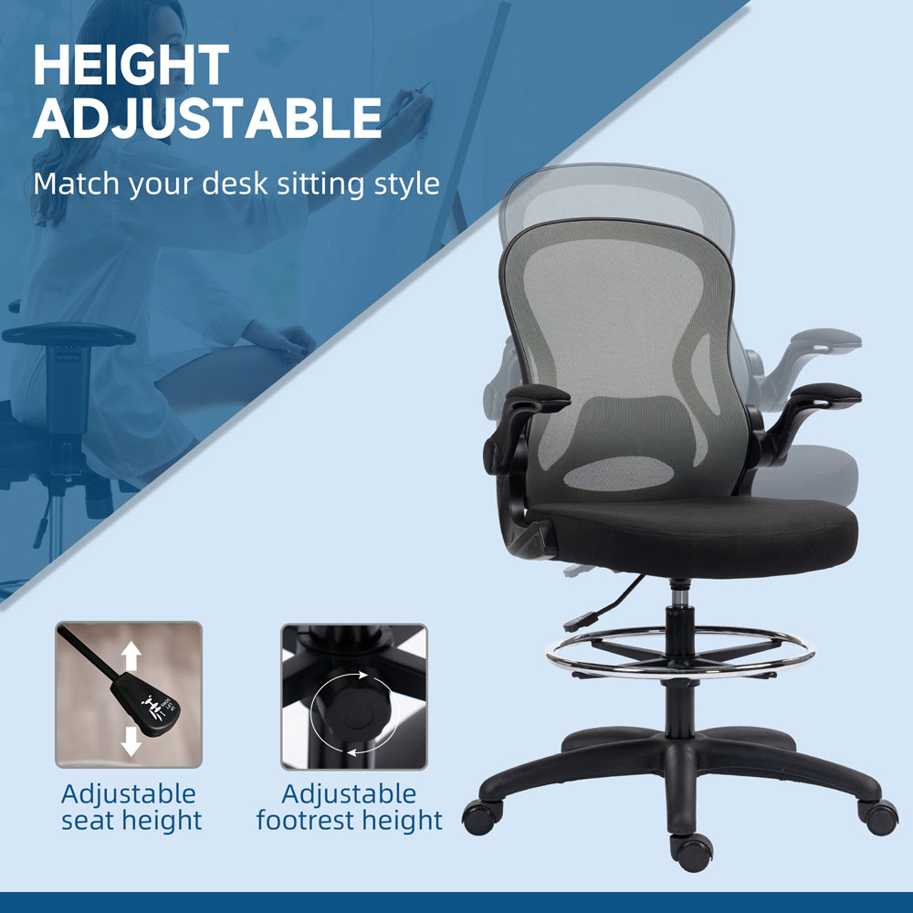 Portland Dark Grey Draughtsman Tall Office Chair with Adjustable Footrest Image 4
