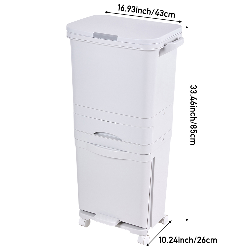 H&O Direct 3 Baskets Pedal Trash Bin on Wheels 49L Image 7