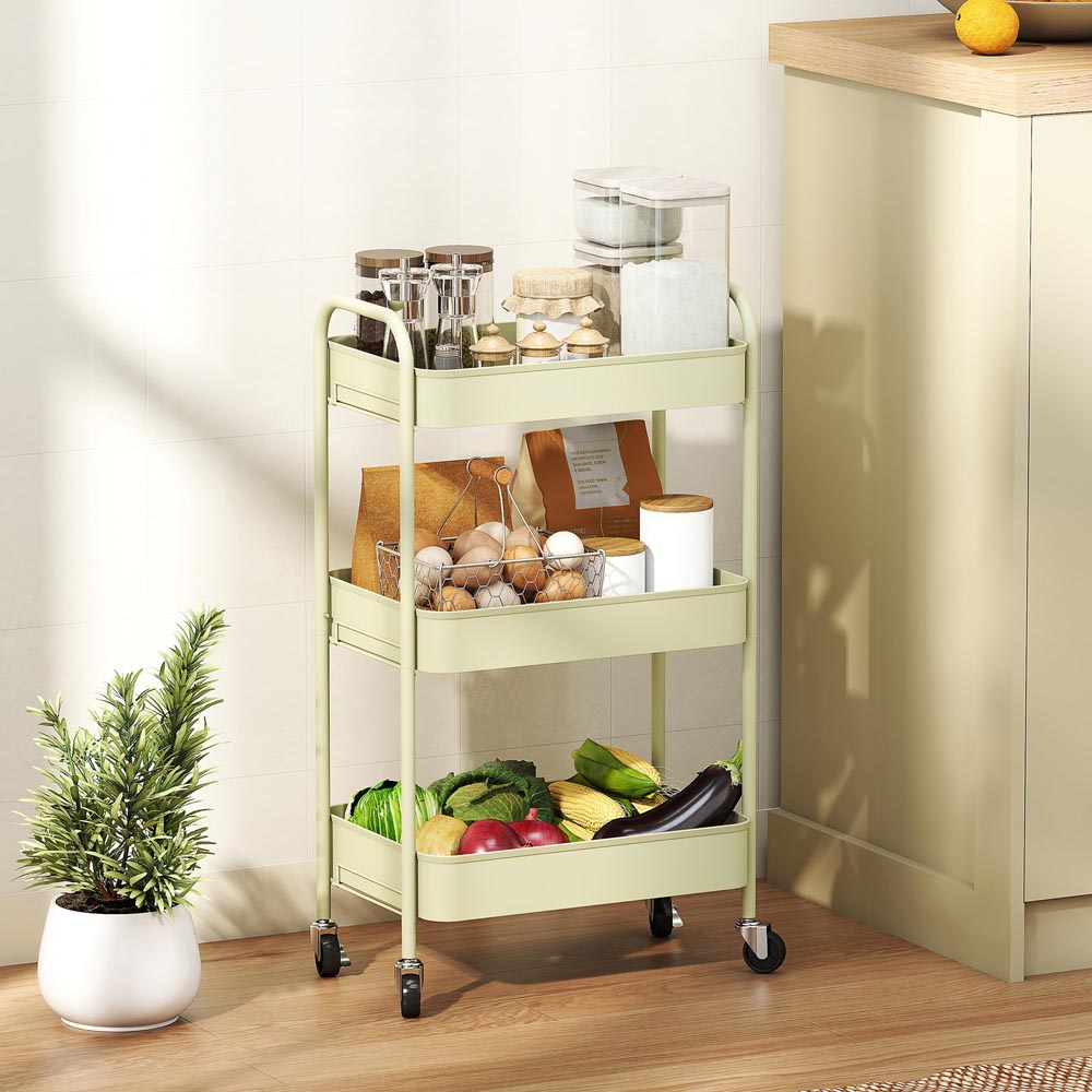 HOMCOM 3-Tier Green Mesh Basket Rolling Utility Cart Image 2