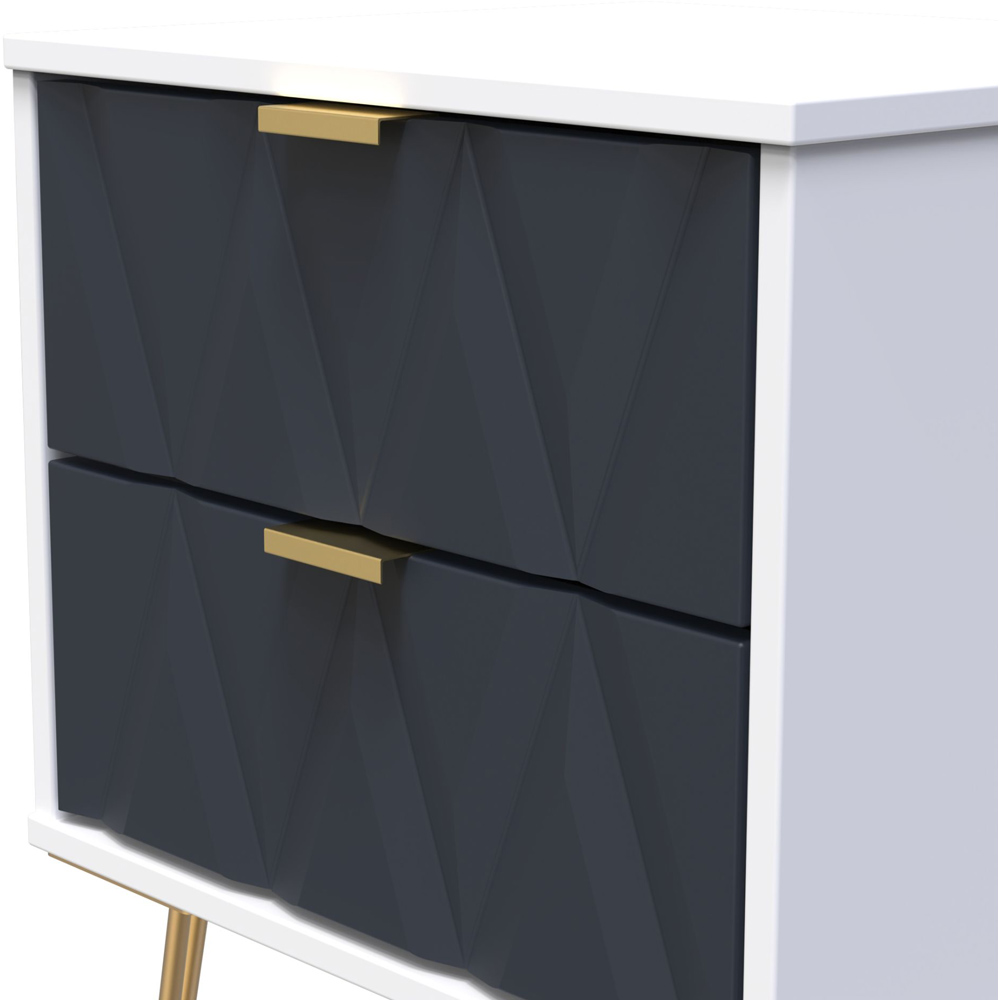 Crowndale Diamond 2 Drawer Matt Indigo and White Bedside Table Image 6