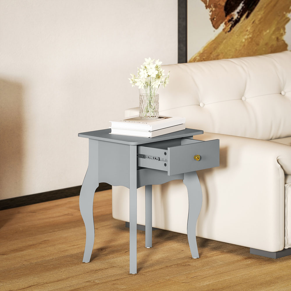 HOMCOM Single Drawer Grey French Style Small Side Table Image 3