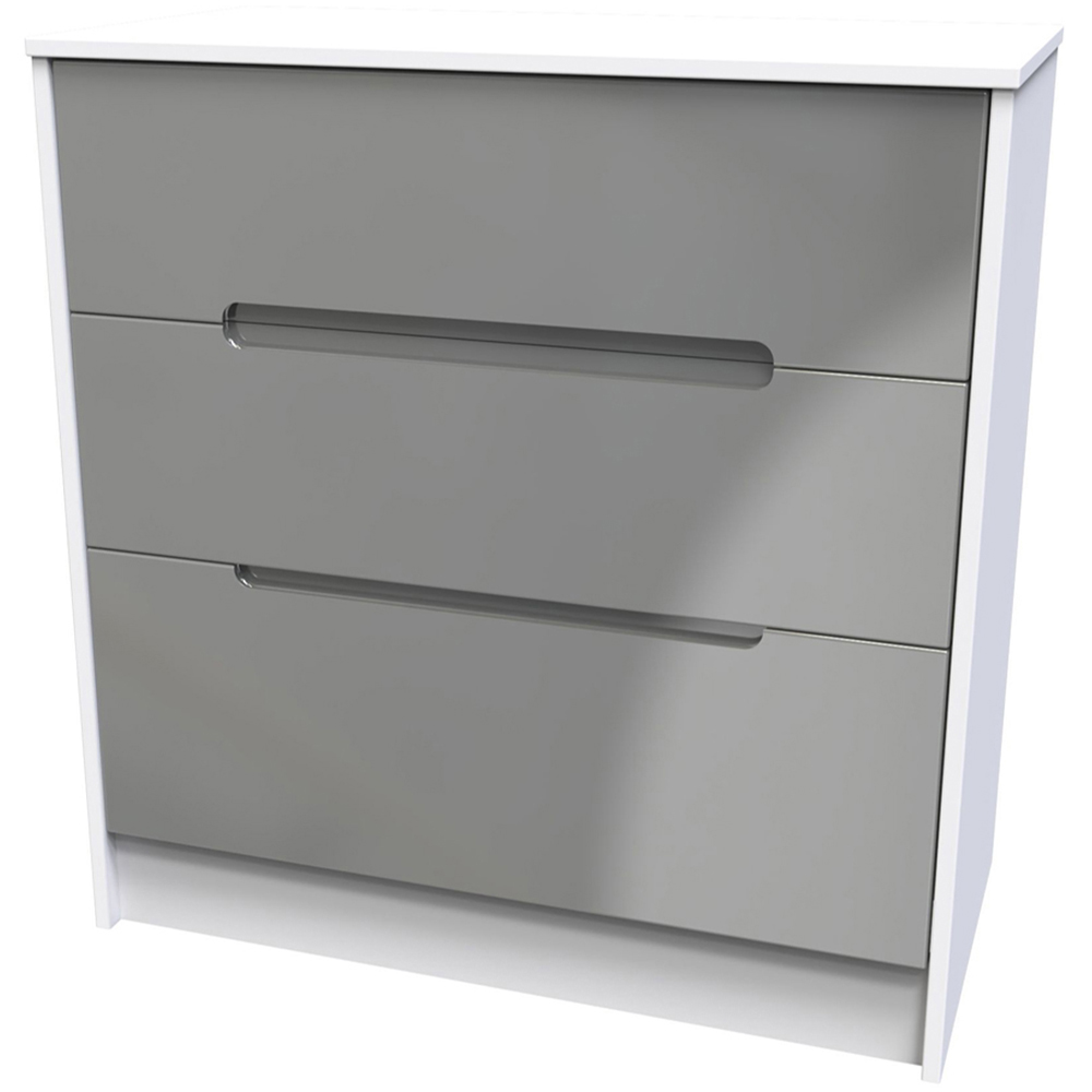 Crowndale Monaco 3 Drawer Grey Gloss and White Deep Chest of Drawers Ready Assembled Image 3