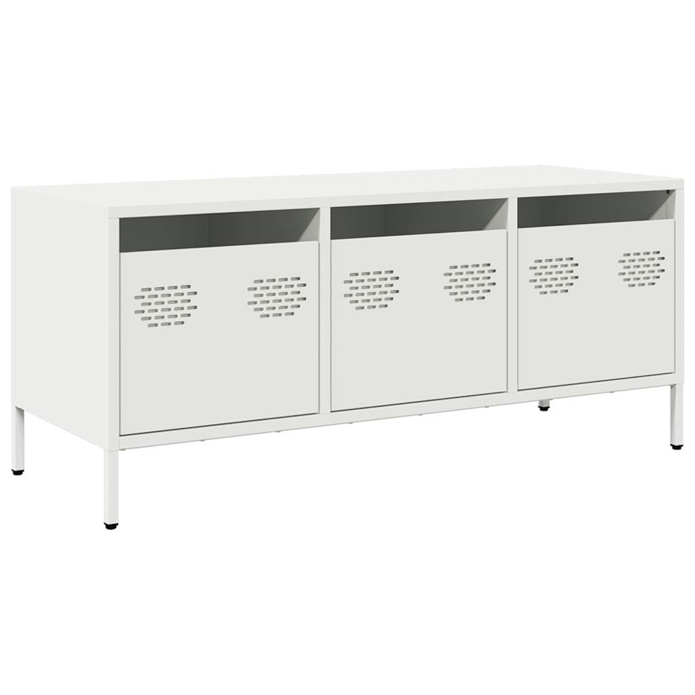 vidaXL 3 Drawer White Steel Industrial Style TV Cabinet Image 2