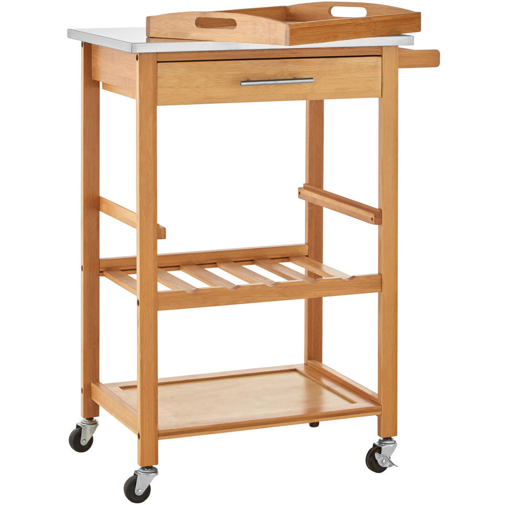 Premier Housewares Bamboo Kitchen Trolley with One Drawer Image 4