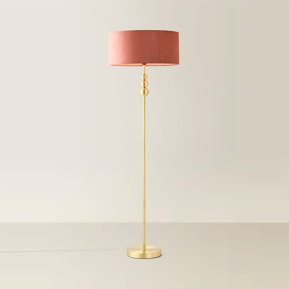ValueLights Marissa Pink Velvet Squat Shade Brushed Gold Floor Lamp with Bulb Image 3