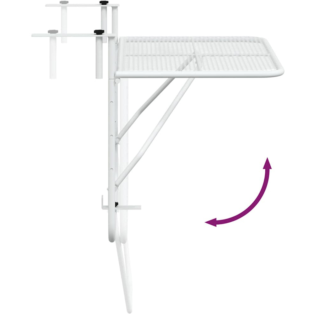 vidaXL White Steel Foldable Balcony Table 60 x 40cm Image 6