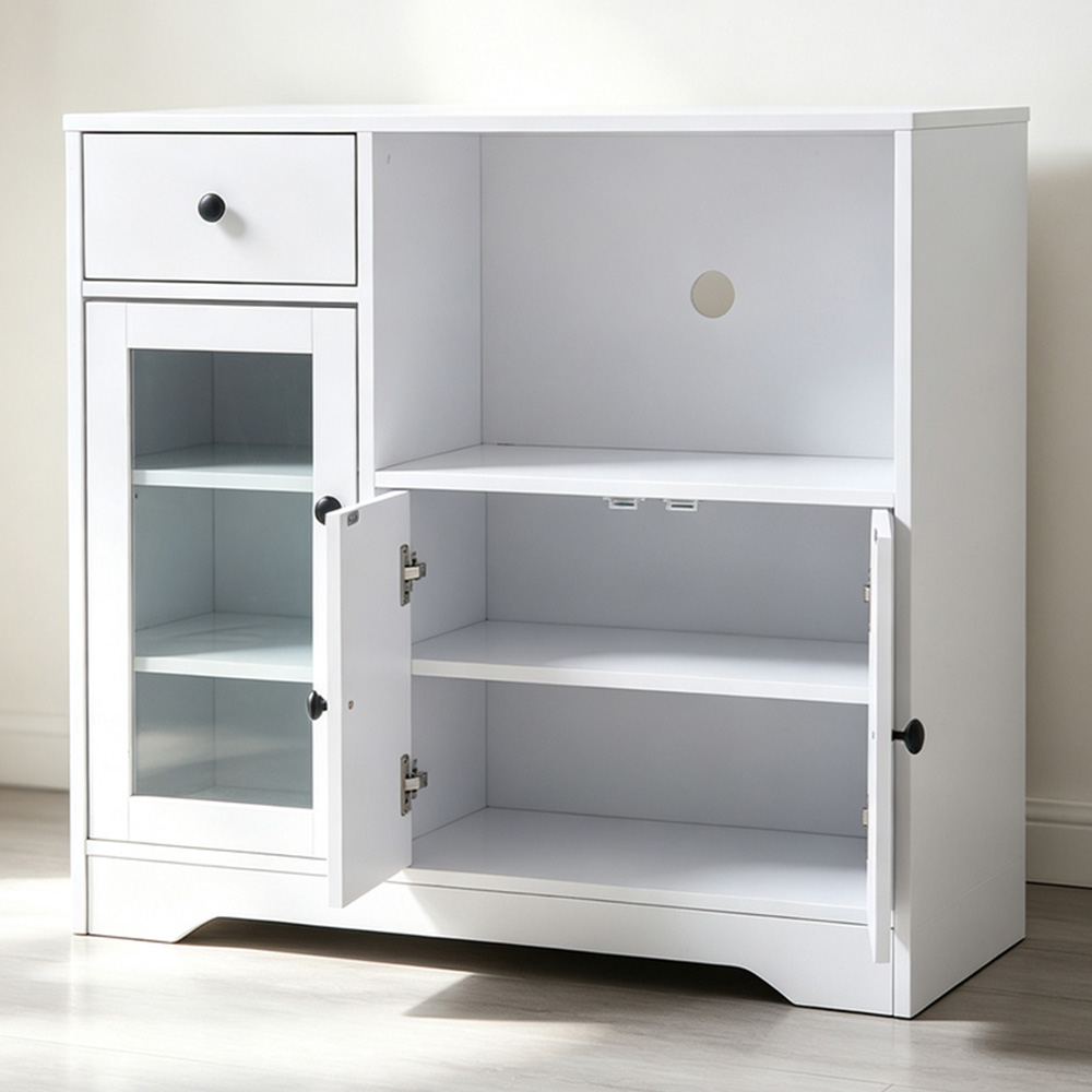 Living and Home 3 Door Single Drawer Single Shelf White Wooden Storage Cabinet Image 1