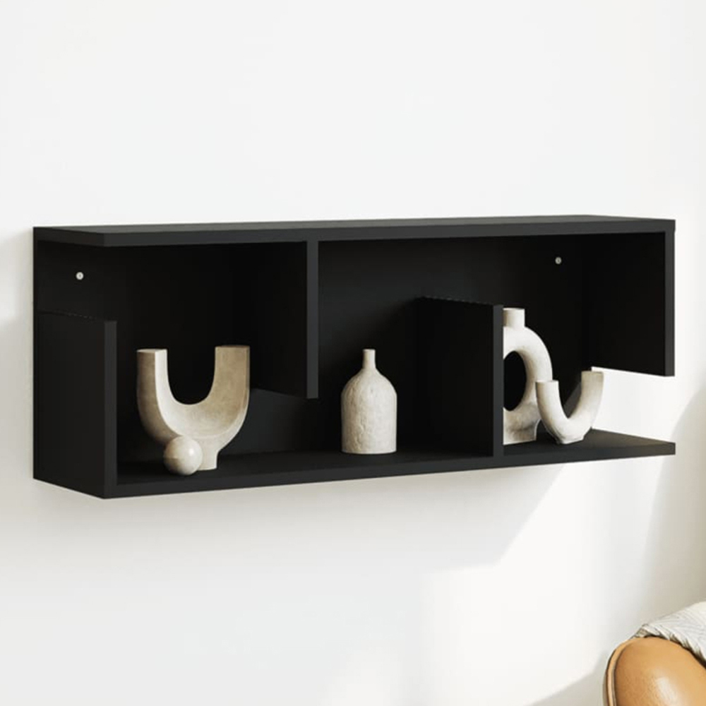 vidaXL 3 Open Shelf Black Wall Cabinet Image 1