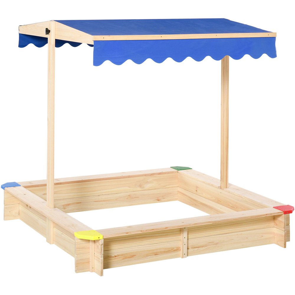 Outsunny Kids Wooden Cabana Sandbox with Canopy Image 1