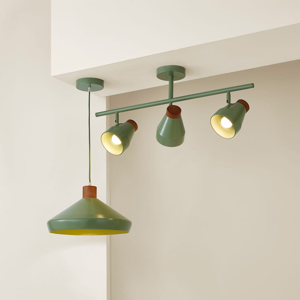 ValueLights Parker 3 Way Green and Walnut Ceiling Light and Bulbs Image 7