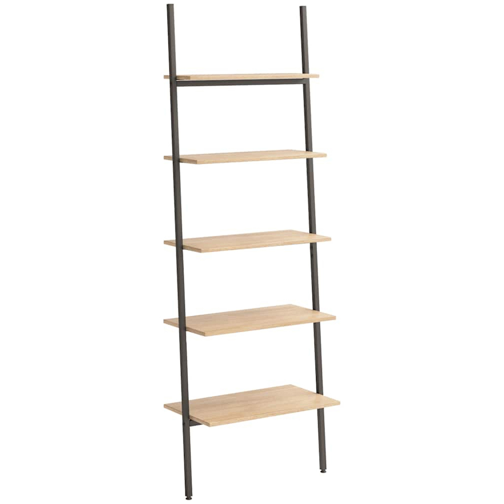 vidaXL 5-Tier Light Brown and Black Leaning Shelf Image 1