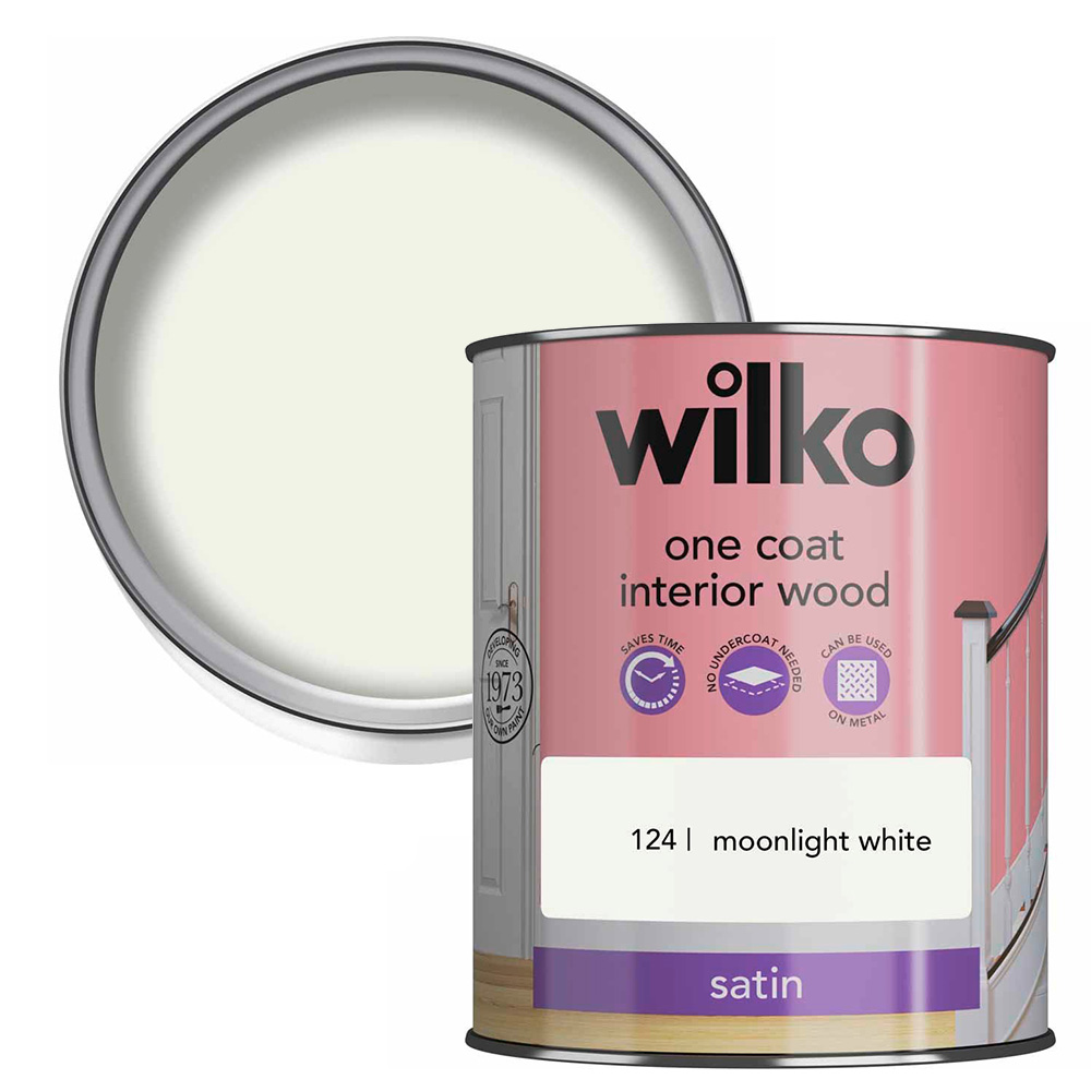 Wilko One Coat Interior Wood Moonlight White Satin Paint 750ml Image 1