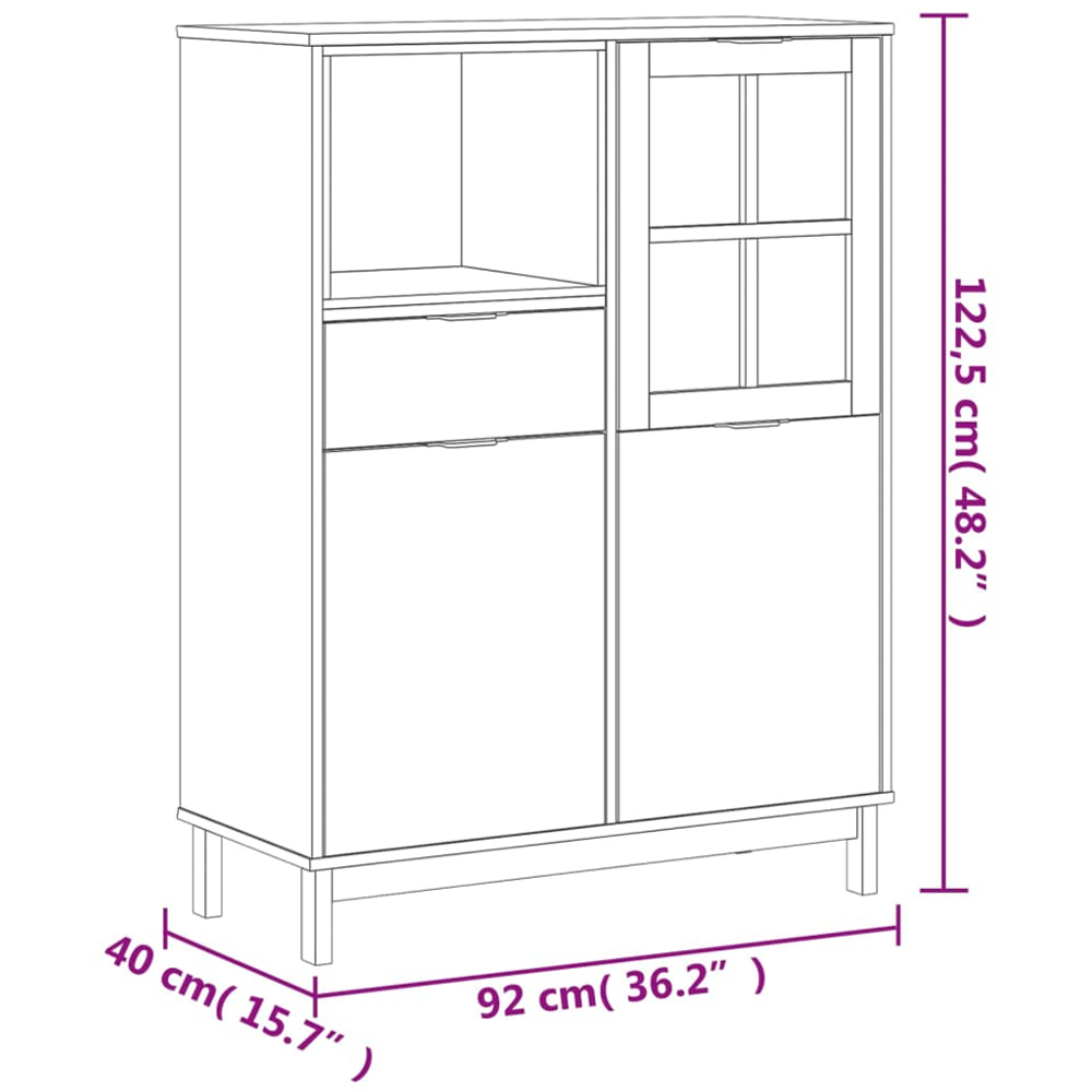 vidaXL 3 Door Single Drawer Single Shelf Brown Oak Solid Pine Wood Highboard Image 9