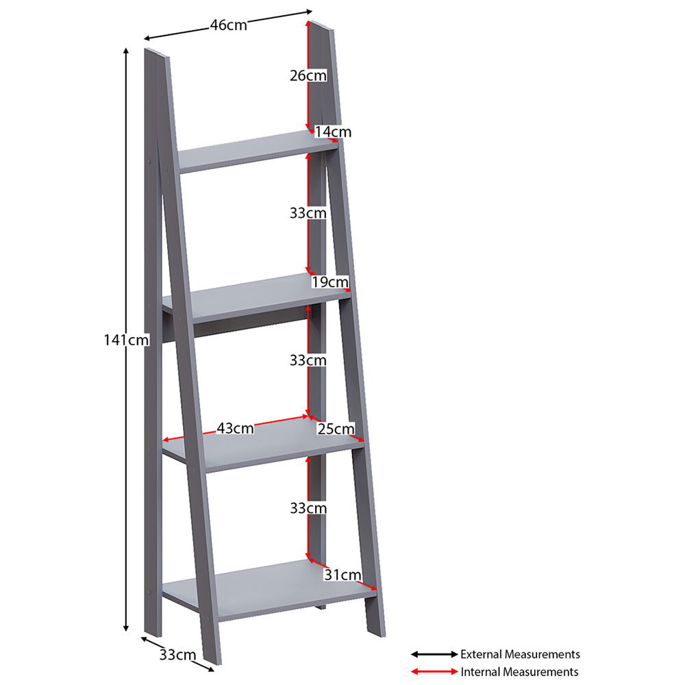 Vida Designs Bristol 4 Shelf Grey Ladder Bookcase Image 6