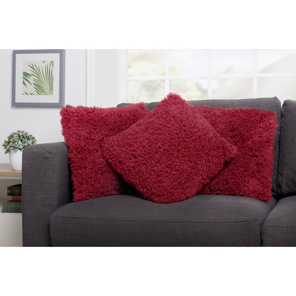 Wilko Red Faux Mongolian Cushion 43 x 43cm Image 4