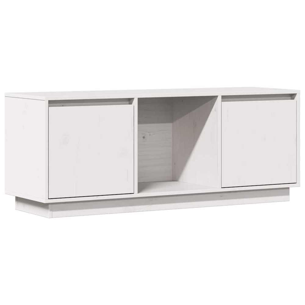 vidaXL 2 Door Single Shelf White Solid Pine Wood TV Cabinet Image 2
