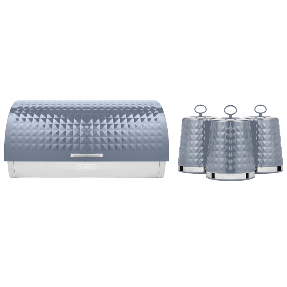 Tower Solitaire EEJB291 Grey 3 Canisters and Bread Bin Set Image 1