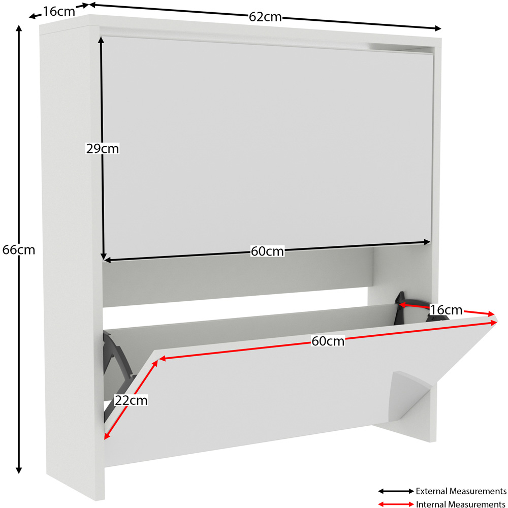 Home Vida Welham White 2-Drawer Mirrored Shoe Cabinet Rack Image 9