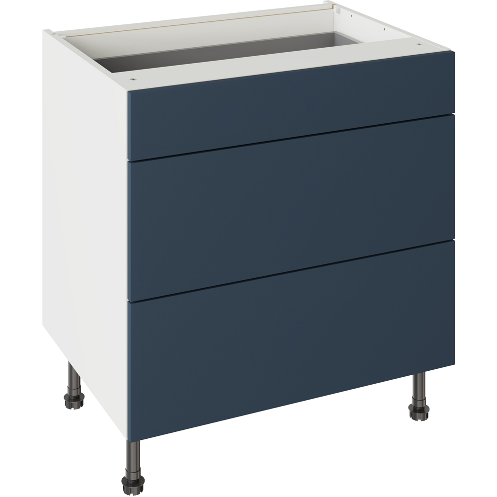Kitchen Kit Slab Supermatt Blue 3 Drawer Base Kitchen Cabinet Flatpack 800mm Image 1